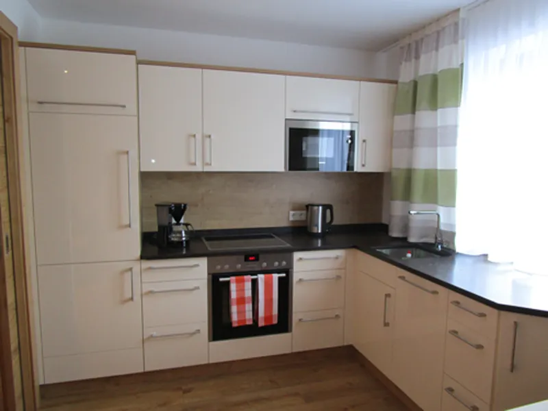 Appartement Hochglocker: moderne Küche mit Backofen, Mikrowelle und Geschirrspüler